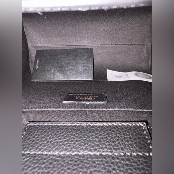 VERSACE VIRTUS CALF LEATHER SMALL BLACK TOP HANDLE BAG - Picture 5 of 6